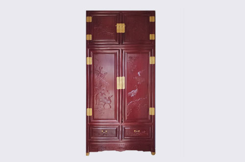 青县高端中式家居装修深红色纯实木衣柜